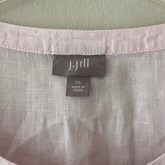 J.Jill Sz XL Love Linen Half Button Pleated Baby Pink Top Crew Neck Tunic Blouse - Picture 2 of 8